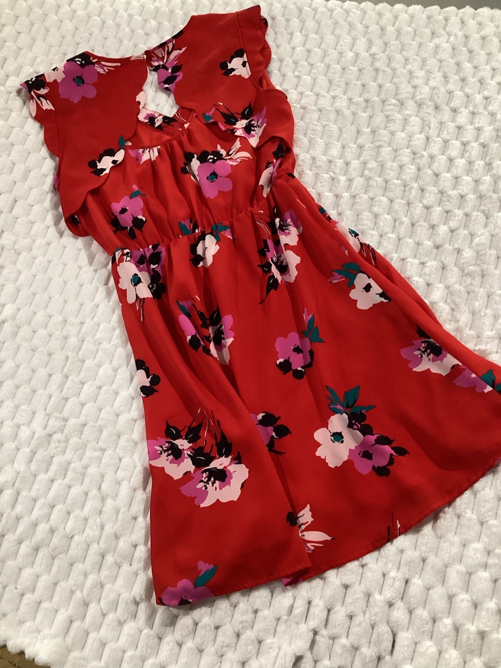 41 Hawthorn Red Floral Ruffle-Sleeve Dress size medium  #40